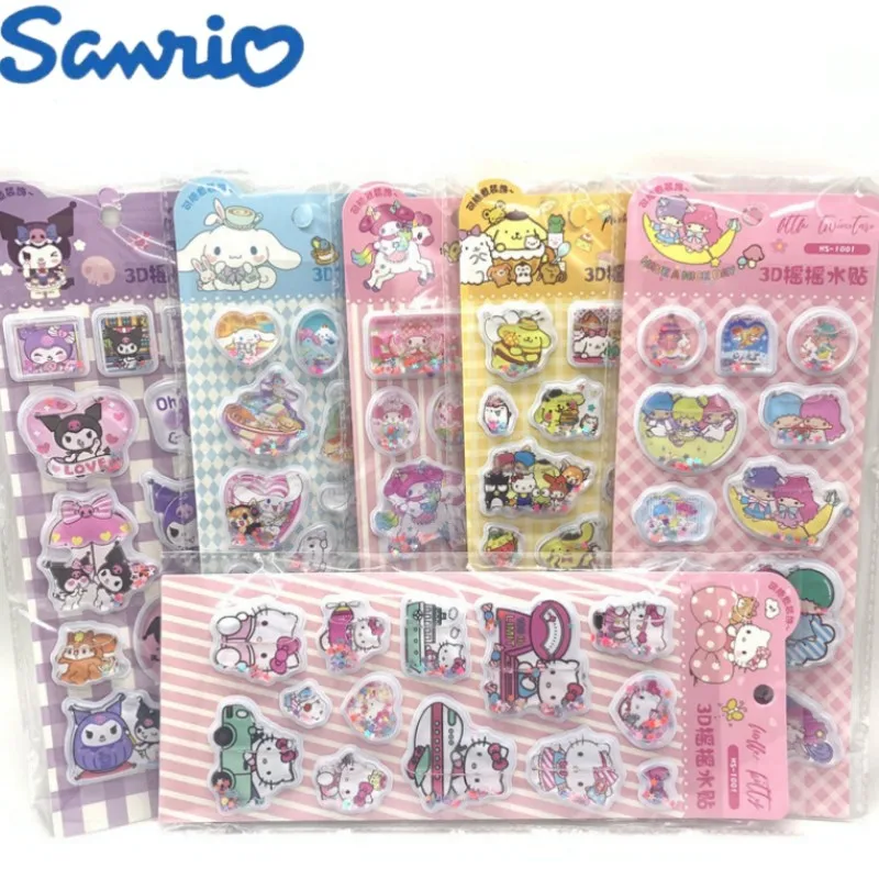 

24pcs New Sanrio Hello Kitty Cinnamoroll My Melody Kuromi 3d Shake Water Sequined Stickers Decorative Diy Stickers Wholesale