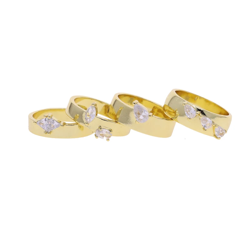 Gold Color Band Ring For Women Various Geometric 5A Cubic Zirconia Sparking Engagement CZ Band Ring