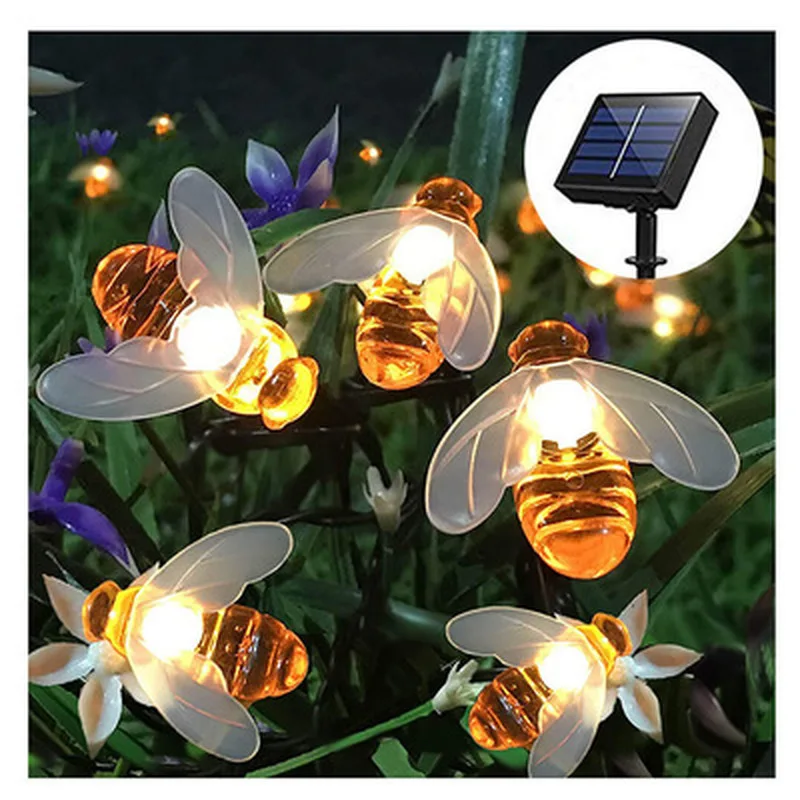 5M Explosion Models 20LED Solar Bee Light String Outdoor Courtyard Decoration Lanterns Wedding Restaurant Hotel Decorative Light