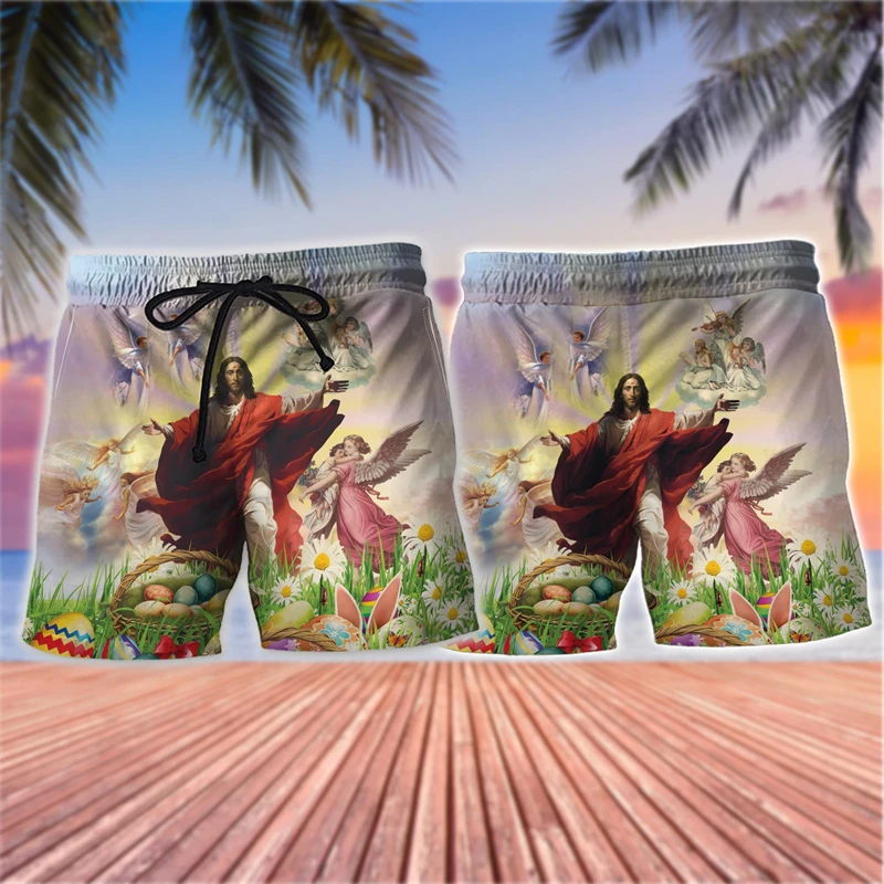 Cristianesimo Jesus Happy Easter Day Graphic Beach Shorts Casual Festival Gift pantaloncini da spiaggia coniglio Egg Trunks Animal Cat Trunks