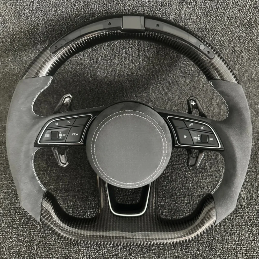 

LED Suede Carbon Fiber Steering Wheel For Audi A4L A5 A6L Q5L A8L Q3 A7 Q2L Q7 S4 S5 S6 S7 Flat Bottom Steering Wheel Assembly