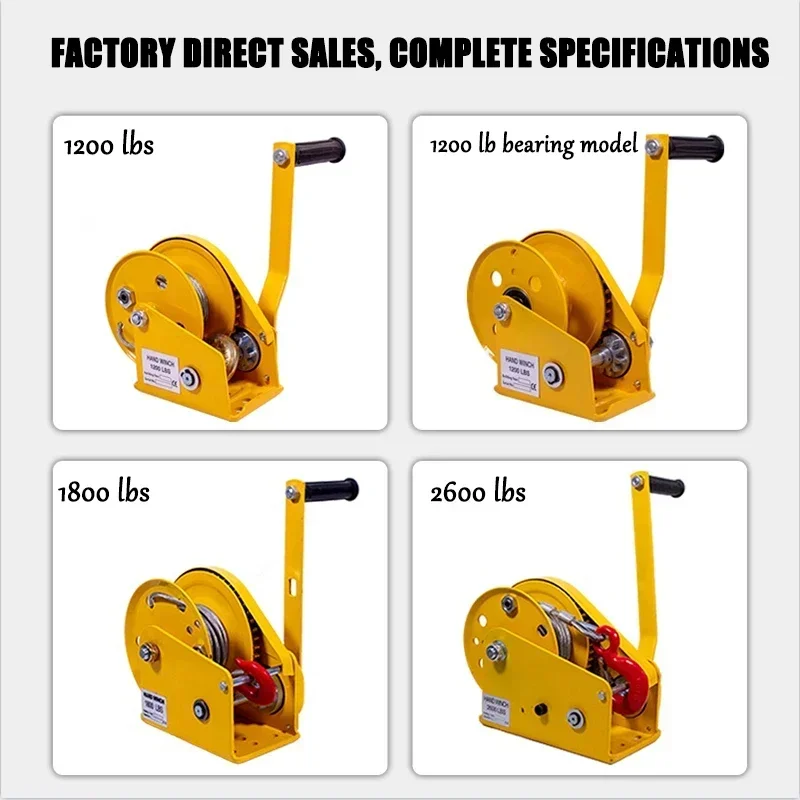 Two-Way Self-Locking Device 2600 LBS Small Manual Winch Mini Wire Rope Winch With Hook Automatic Brake Manual Crane Hoist Tools