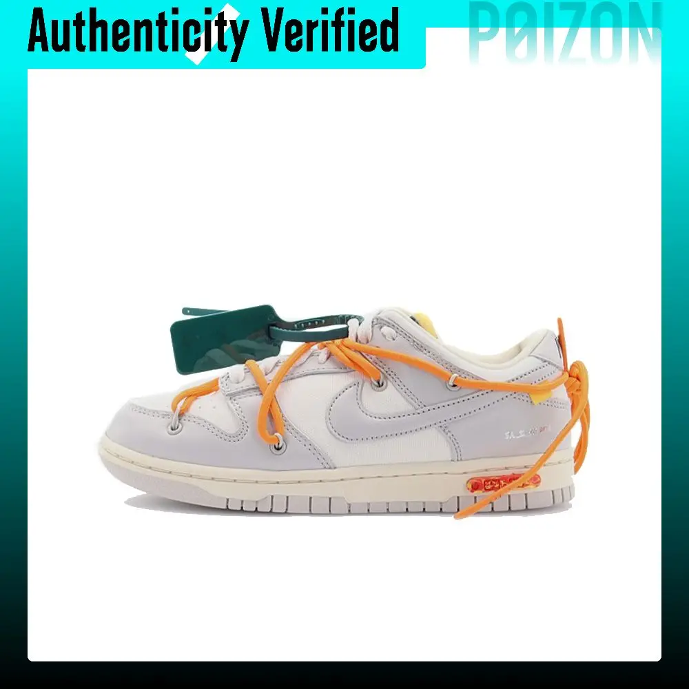 OFF WHITE X Nike Dunk Skateboard Shoes Unisex Low Top Gray/White DM1602-104