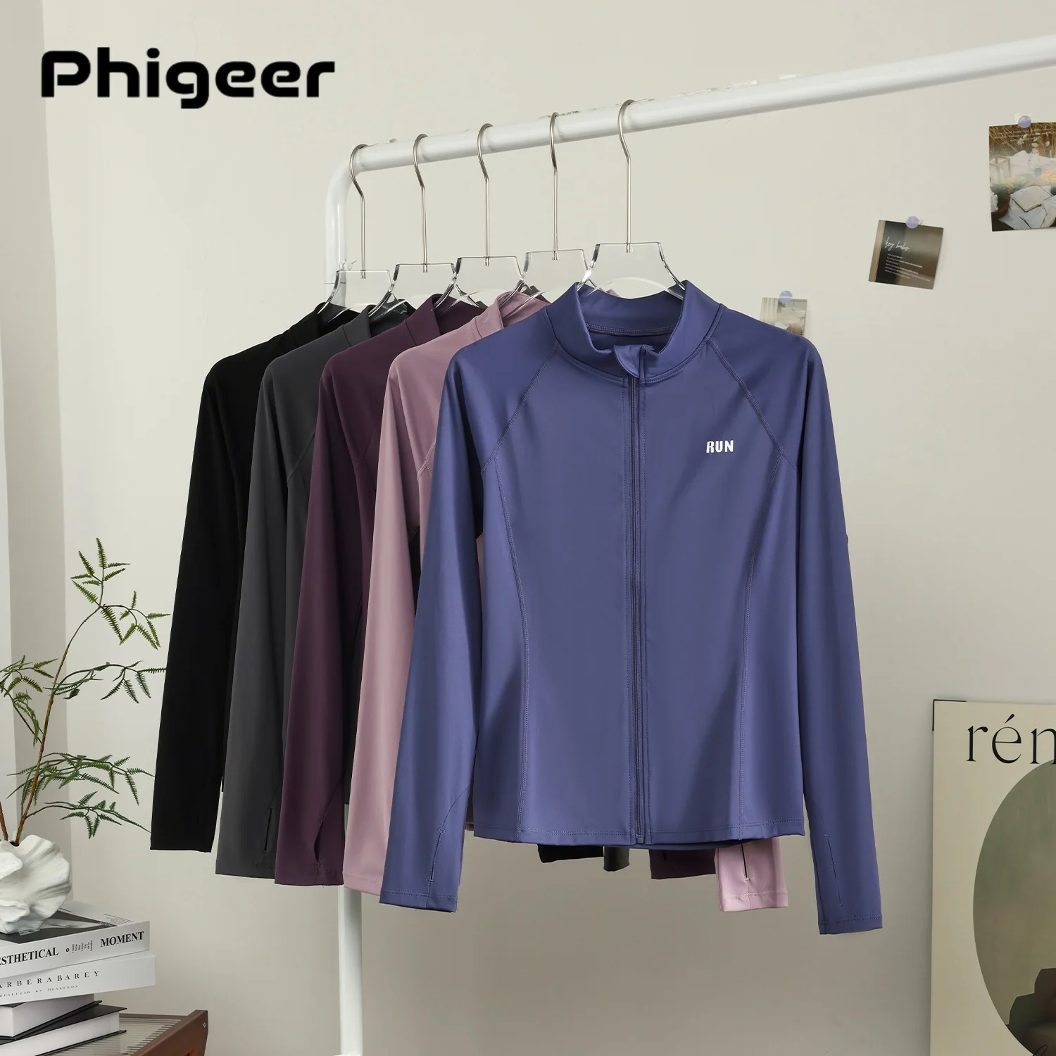 

PHIGEER Women's yoga top for autumn and winter; slim-fit long-sleeved pilates training fitness shirt; running and fitness jacket