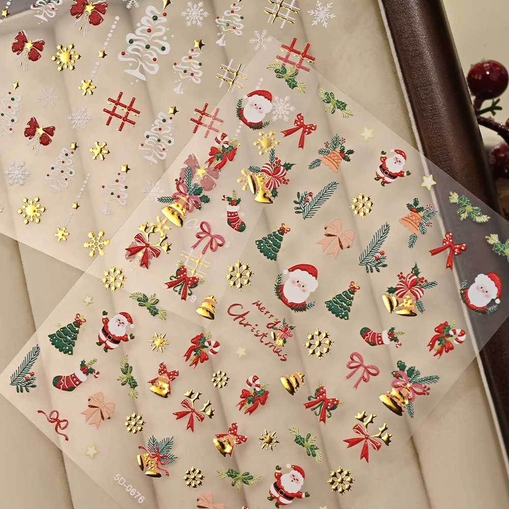 2 قطعة معدنية 5D عيد الميلاد مسمار احباط ملصقات سانتا كلوز/شجرة عيد الميلاد/رقاقات الثلج/قوس أجراس ذاتية اللصق مسمار الشارات DIY بها بنفسك مانيكير #5