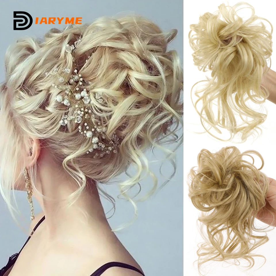 Synthetic Messy Curly Chignon with Rubber Band Hairpieces Elastic Rope Scrunchie False Hair Pieces Messy Bun Ponytails Extens