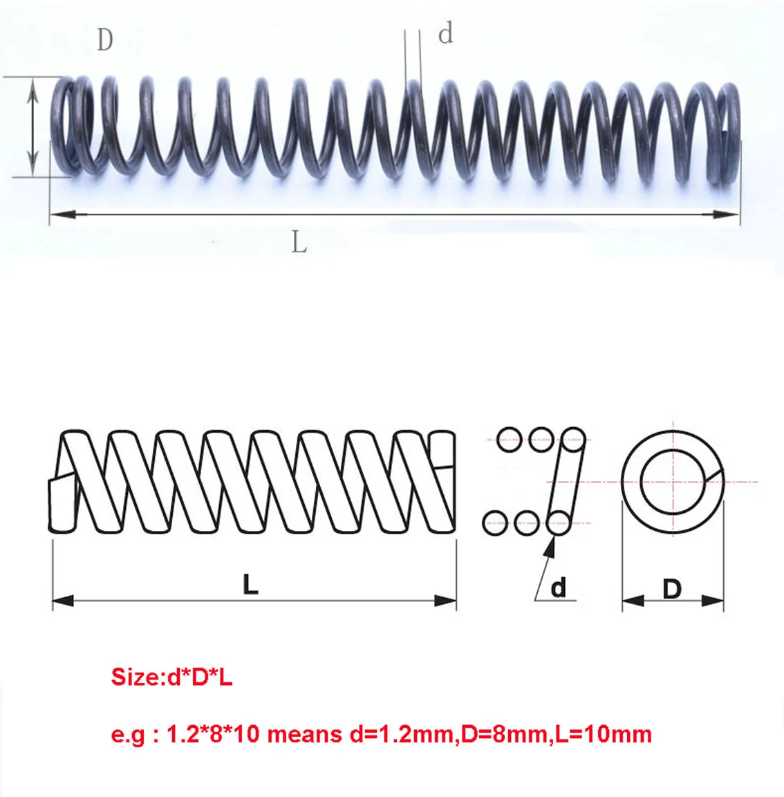 10Pcs 65Mn Steel Black Y-Type Compression Spring Wire Dia 1.2mm * Outer Dia 6-20mm * Length 10-50mm Pressure Spring