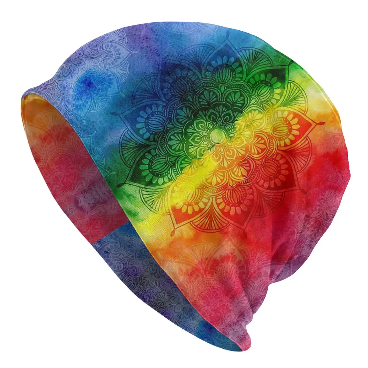 Bohemian Pride Rainbow Watercolor Mandala Men Women Thin Beanies Cycling Ski Cap Double Layer Fabric Bonnet Hat