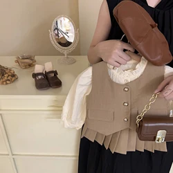 Girls Spring Clothing Set Autumn Baby Kids Fashionable Bottom Shirt+ Vest+ Pleated Skirt Small and Medium School Children's Suit