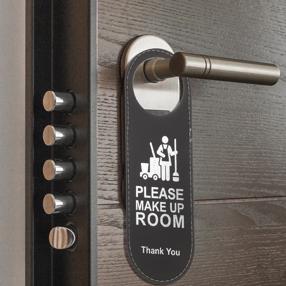 4Pcs Stylish Black Double Sided Door Hanger Sign Do Not Disturb Please Clean for Hotel Office Bedroom Door Handle Privacy Sign