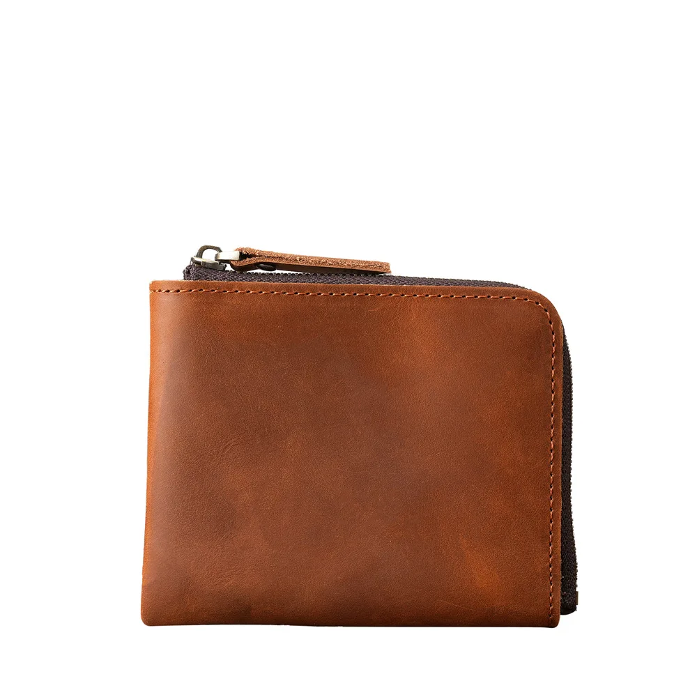 1136 Unisex Leather Short Wallet Retro Top Layer Cow Pickup Bag Black Zipper Crazy Horse Leather Wallet