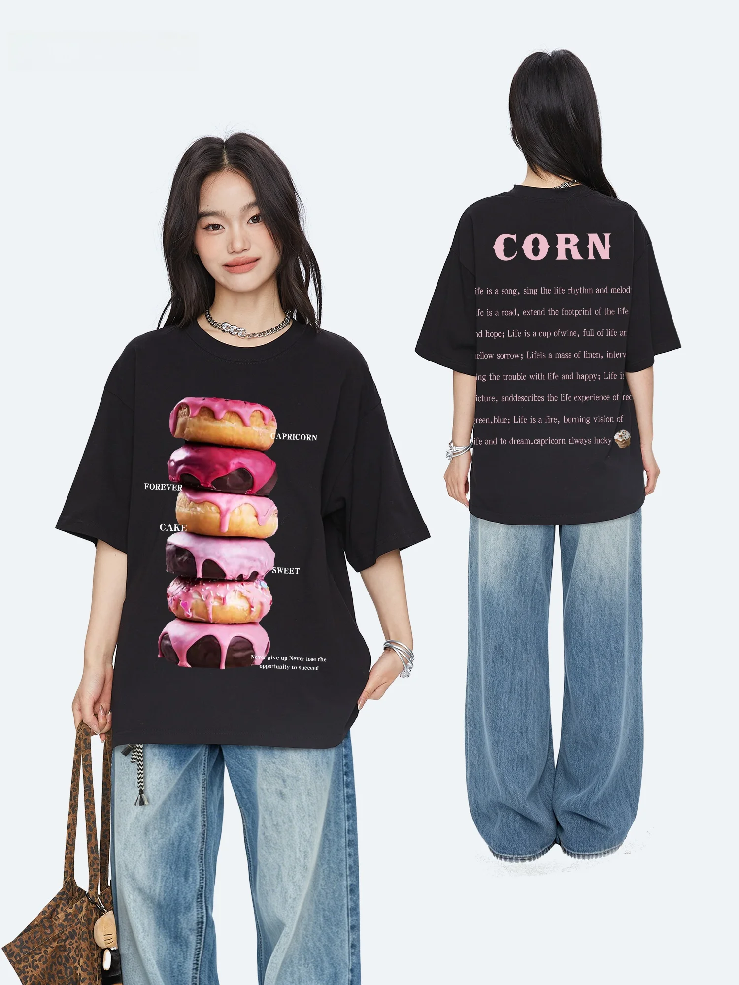 Capricorn Fun Donut Pure Cotton Short Sleeve Women's T-shirt Summer New Trend Brand Half Sleeve Inner Wear Casual Print Loose...