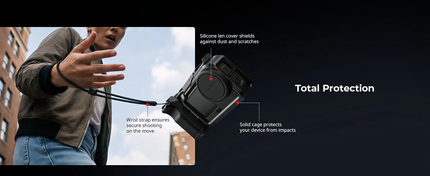 SmallRig Basic Cage Kit für DJI Osmo Action 6, Street-Fotografie-Griff mit Silikon-Objektivabdeckung und Cold-Shoe-Auslöseradapter – Detail 4