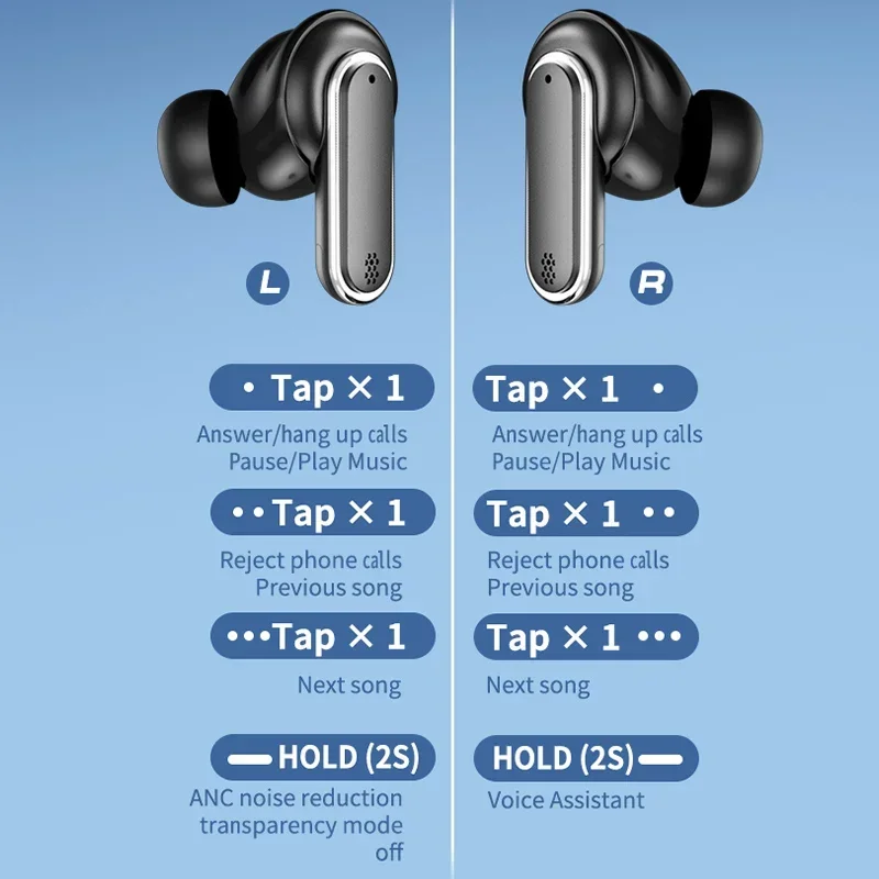 Wireless Bluetooth Headphone ANC TWS Earphones LED Touchscreen Visible Active Noise Cancellation Earphone  SportEarbuds TOUR PRO