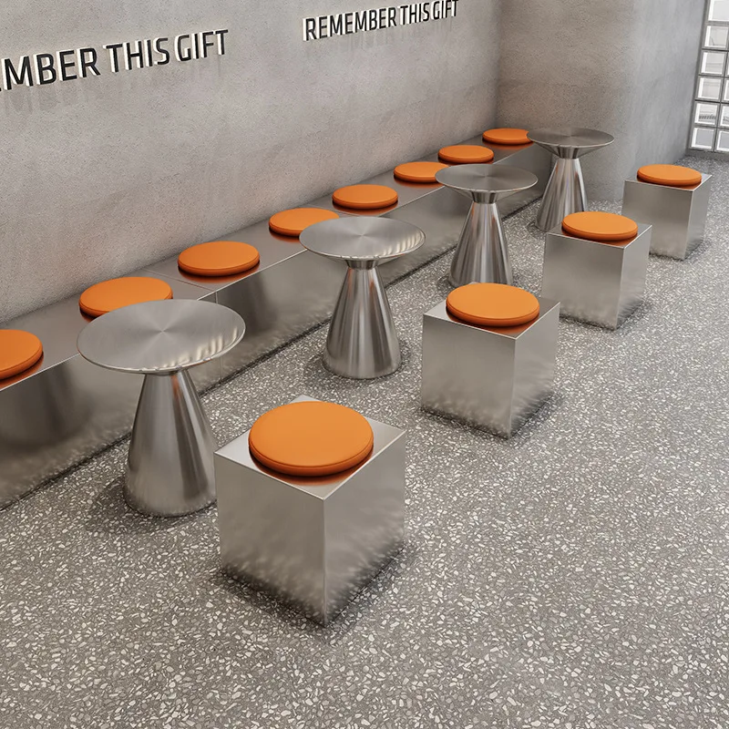 

Industrial style milk tea coffee shop table and chair card seat sofa round