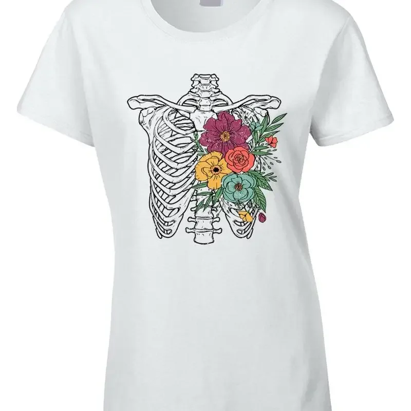 Flowers Rib Cage Womens T Shirt Hippy Hippie Sixties Peace Love Idea Goth