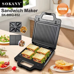 Máquina Eléctrica multifunción 3 en 1 para hacer gofres, tostadora de acero inoxidable, máquina de desayuno, parrilla de prensa, sandwichera