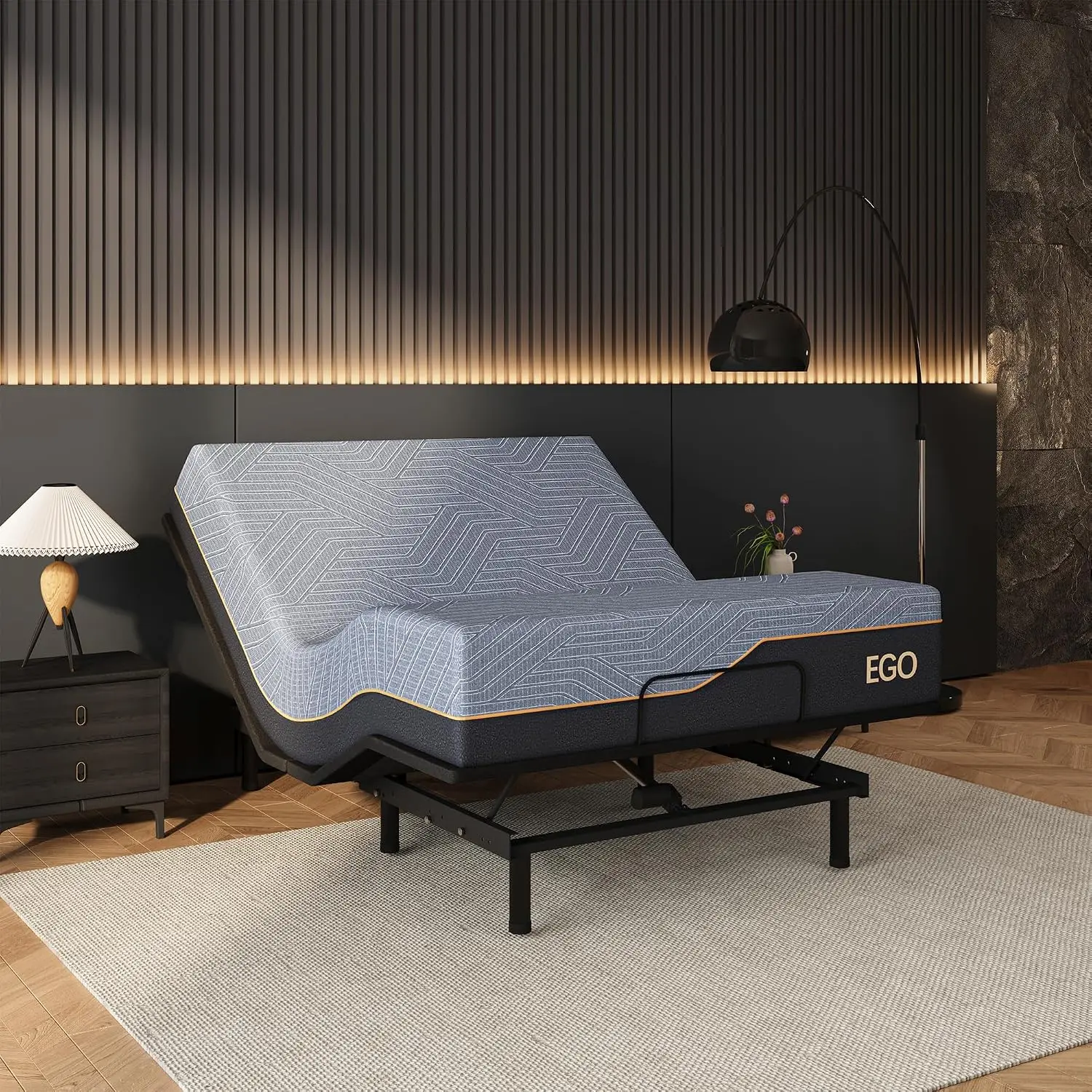 Adjustable Bed Frame Full & 14in Copper Gel Memory Foam Mattress, Customized