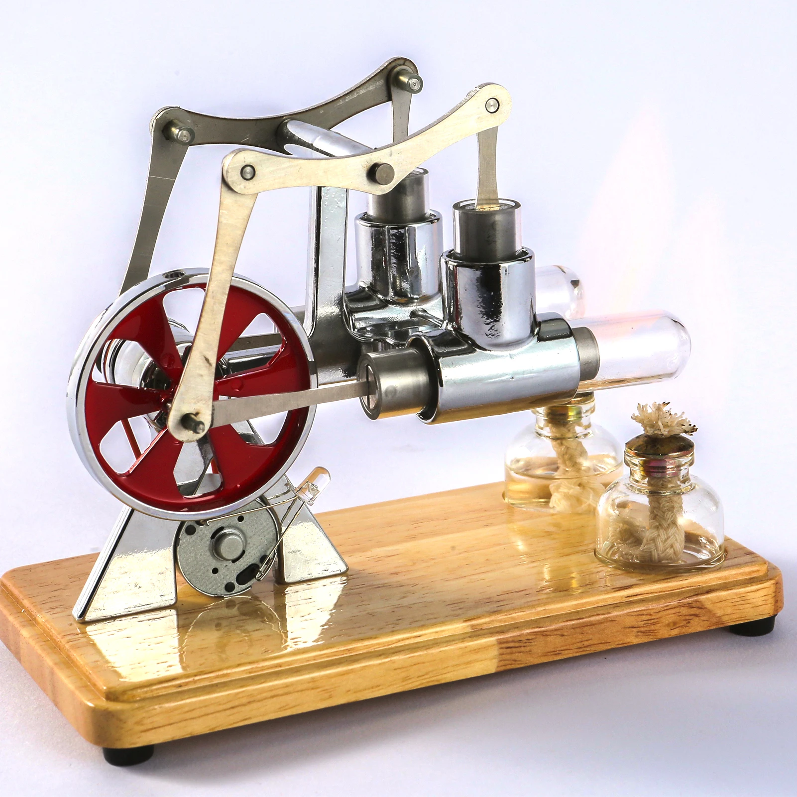 Stirling Engine Model Hot Air Motor Model Physics Twin-engine Generator Model with LED Light Flywheel Science Experiment Toy