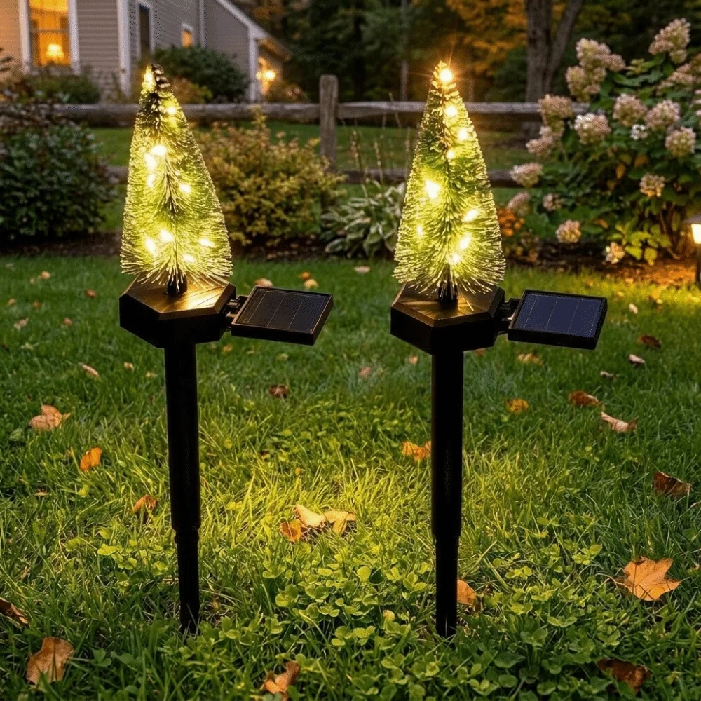 Simulated Solar Christmas Tree Lights Waterproof Creative Christmas Garden Floor Lamp Ground Mounted Warm/Colorful Light