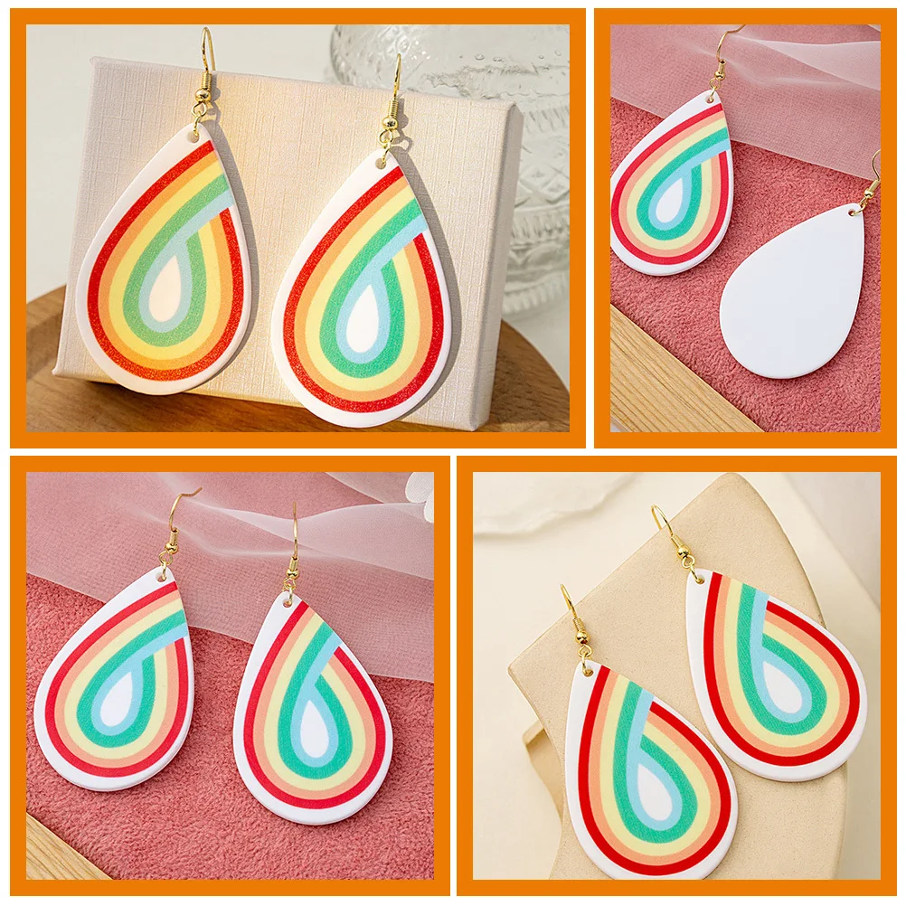 

1Pair Colorful Rainbow Acrylic Earrings Teardrop Lightweight Dangle Earrings for Women Fashion Statement Jewelry