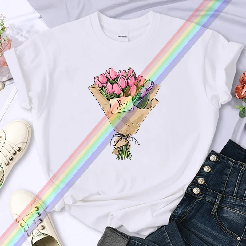 

For Women's Luxury Brand Flower High-Quality Summer Printing T-shirt 100% Cotton Casual Oversized Y2k Personality Sleeve O-neck