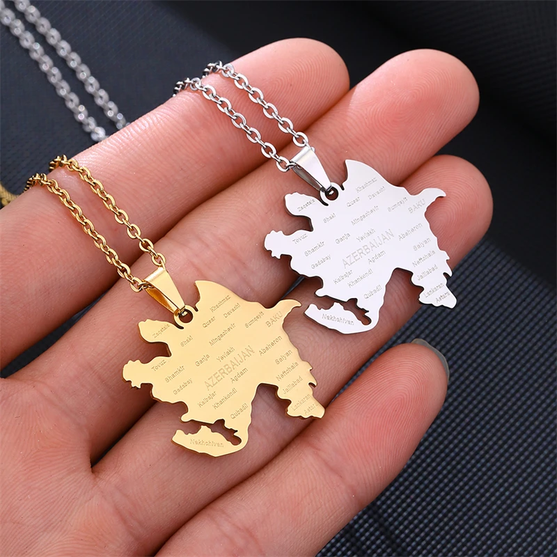 Fashion Azerbaijan Map City Name Pendant Necklaces Stainless Steel Azerbaycan of Maps Outline Party Jewelry Gifts