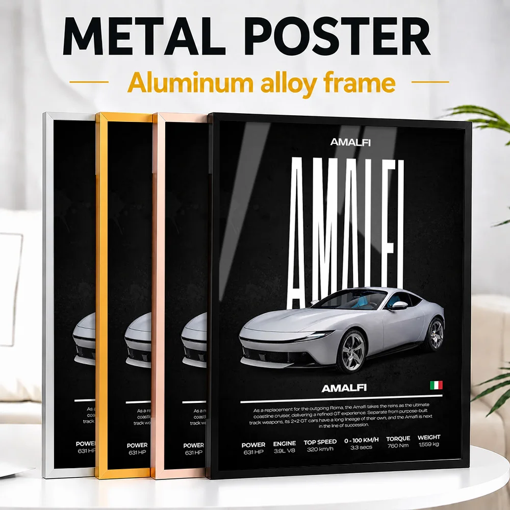 Italy Amalfi Car Framed Metal Poster Personalized Photo Minimalist Engineering Style Wall Art For Workshop Ideal Birthday Gift