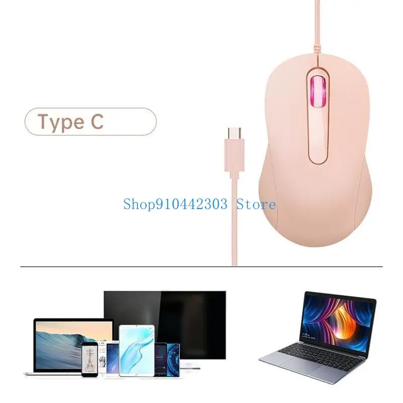 652F Type C Mouse USB C Gaming Mice 3 Buttons 1000DPI, for Multiple Type C Devices