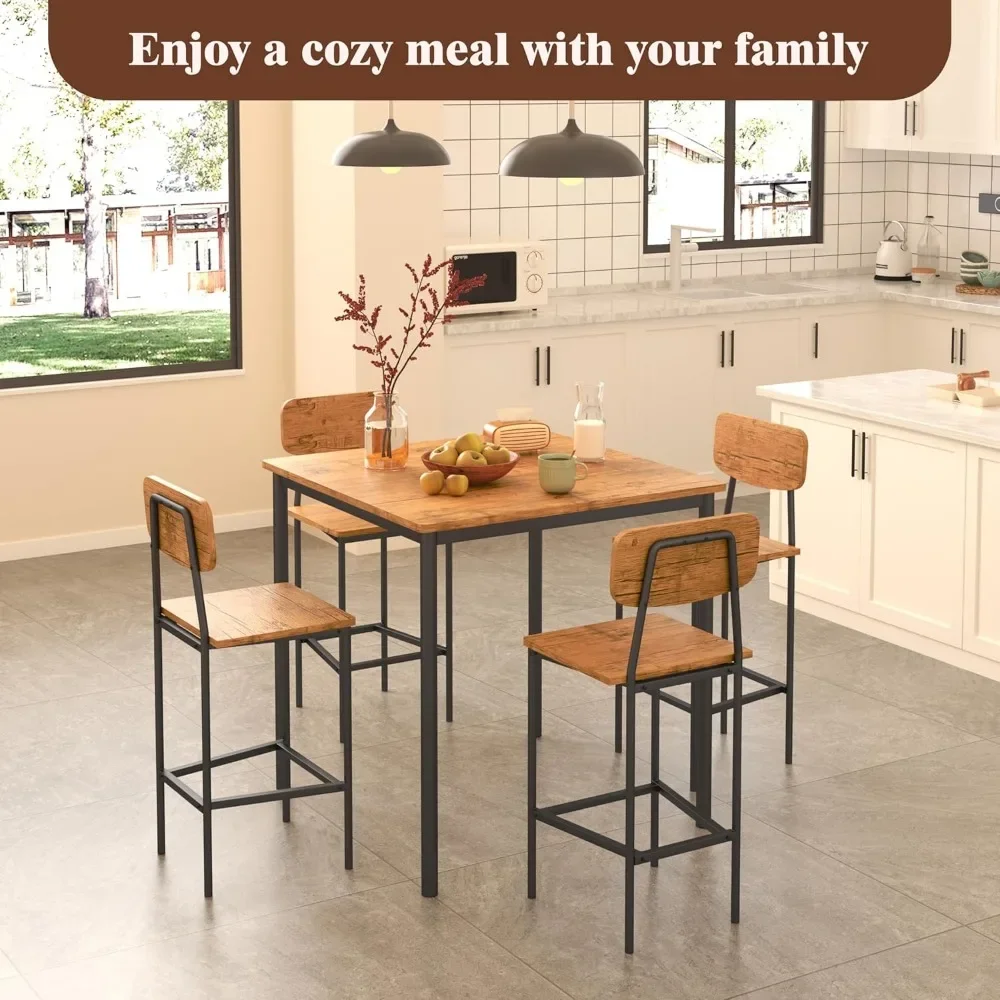 Kitchen Table and Chairs for 4, Dining Table Set for 4 with Space-Saving Design, Industrial Dining Room Table Set