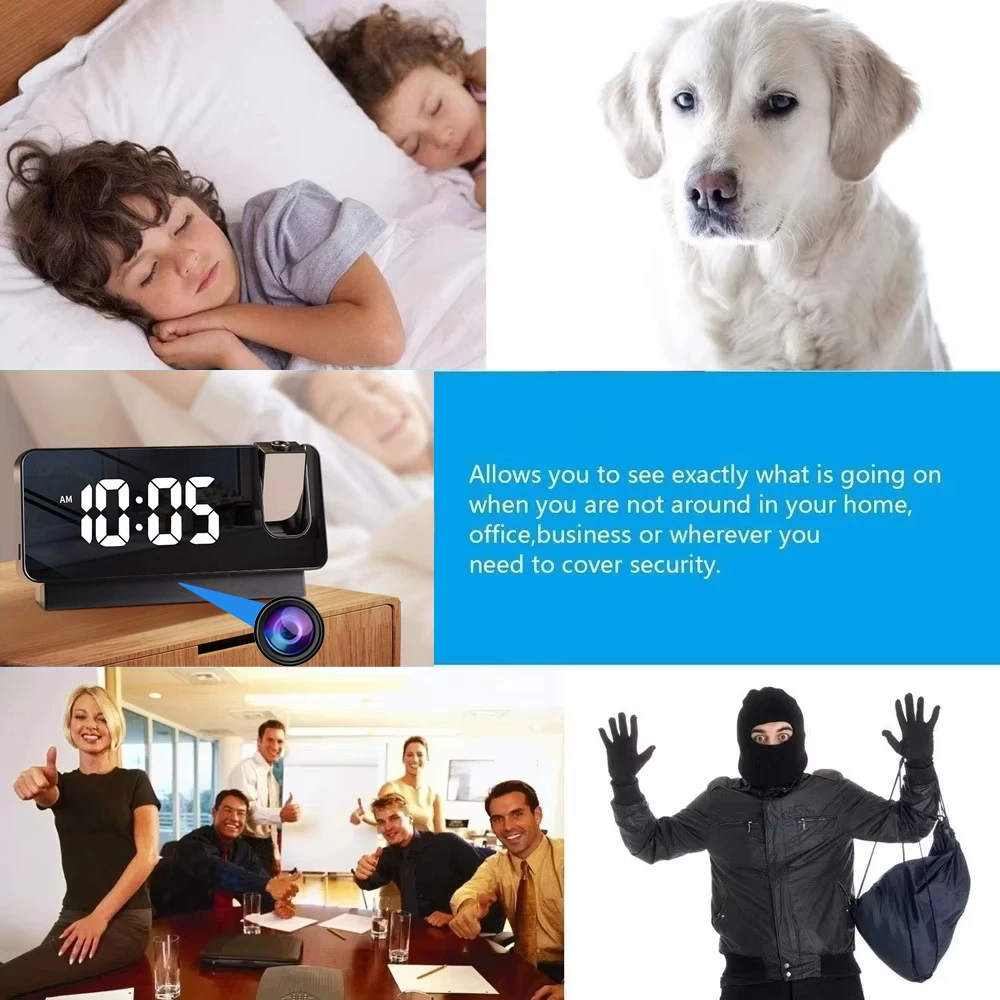 1080P HD Network Camera Projected Clock Home Surveillance WiFi Support P2P Wireless Security Cam for Monitoring