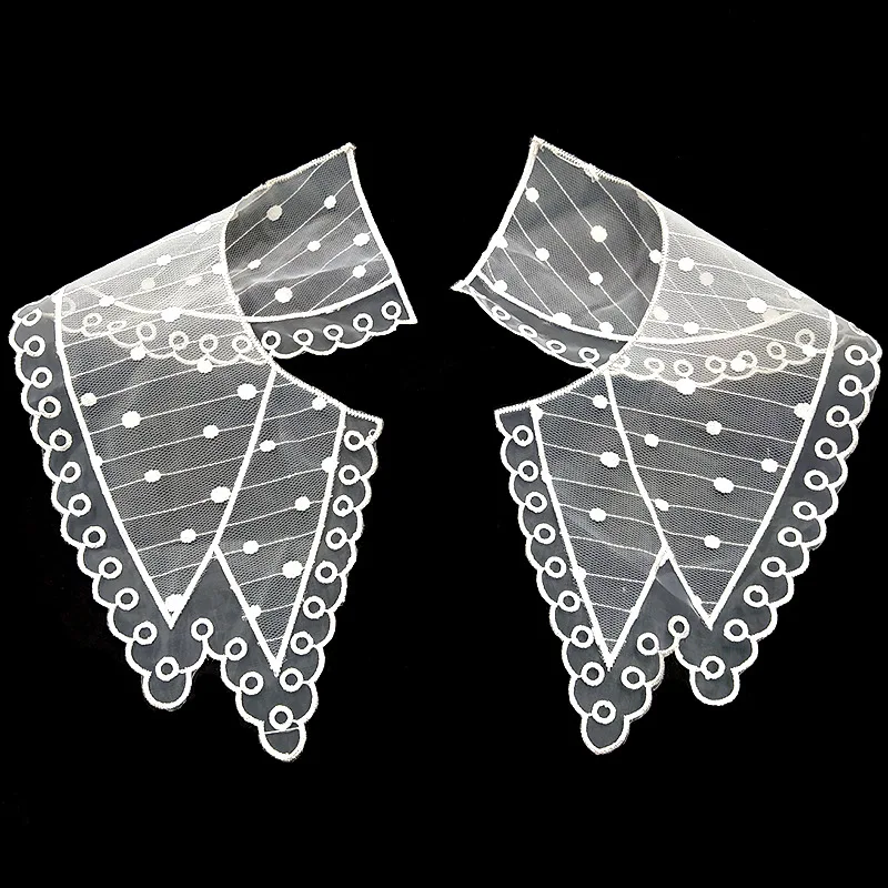 Double Layer Organza Lace Paired Collars Shiny Polyester Thread Embroidery Floral DIY Garment Trimming Supplies