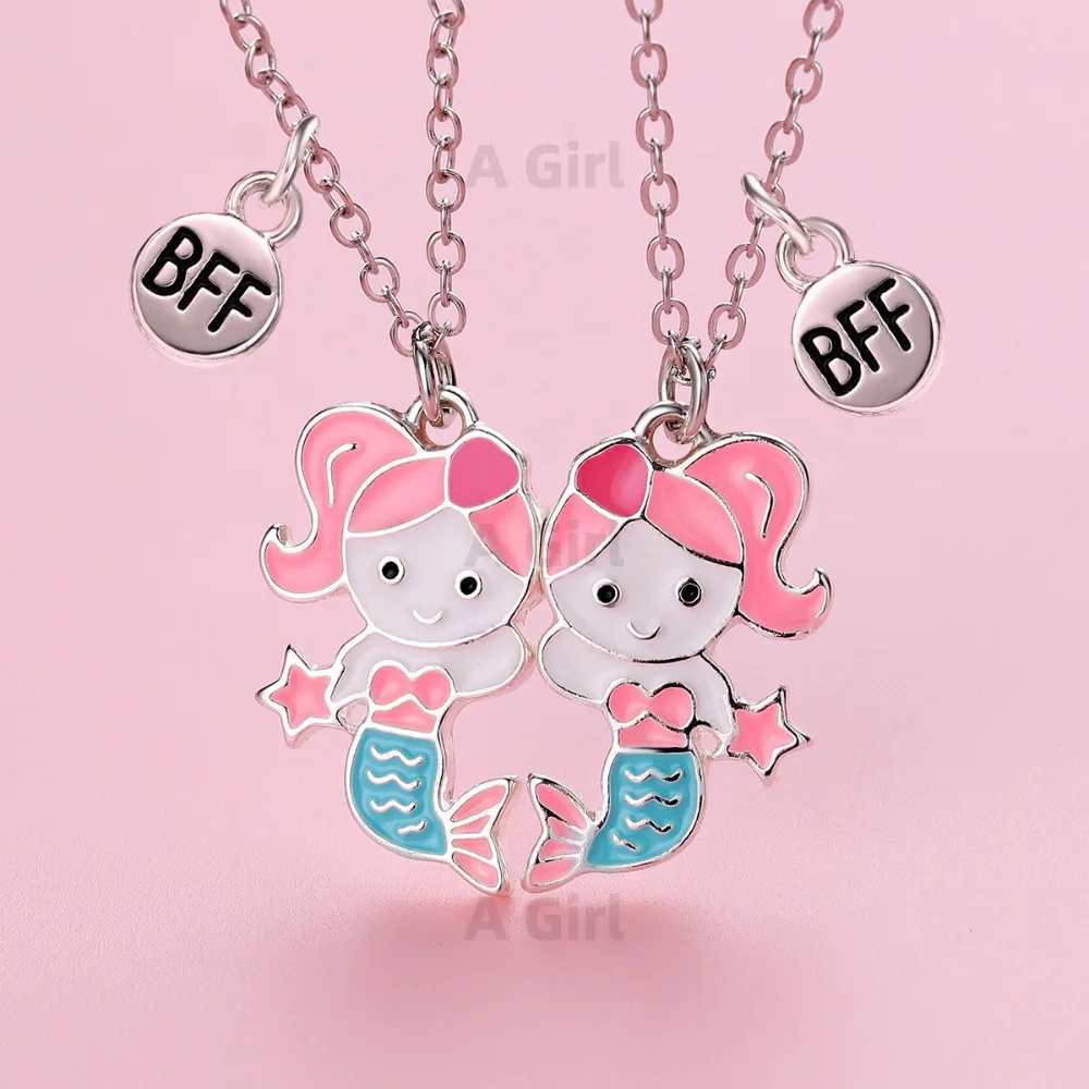 A Girl 2Pcs/set Cartoon Animal Series Unicorn Mermaid Capybara Pendant Best Friend Necklace BFF Friendship Jewelry Gifts view 2