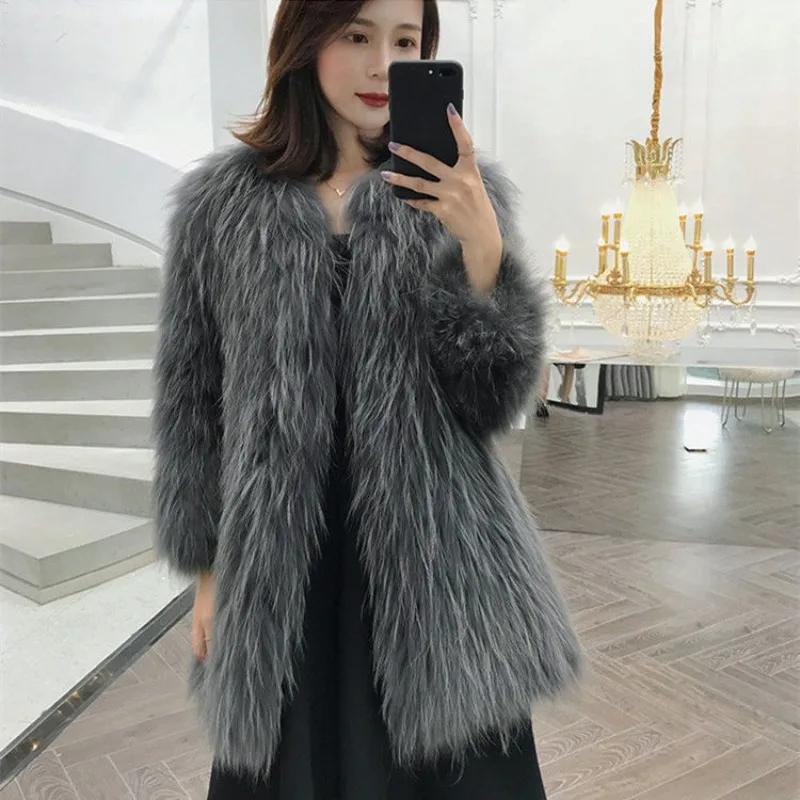 2024 Winter Fur Coat Women Medium Long Clothing New Style, Fashionable Fur Jacket