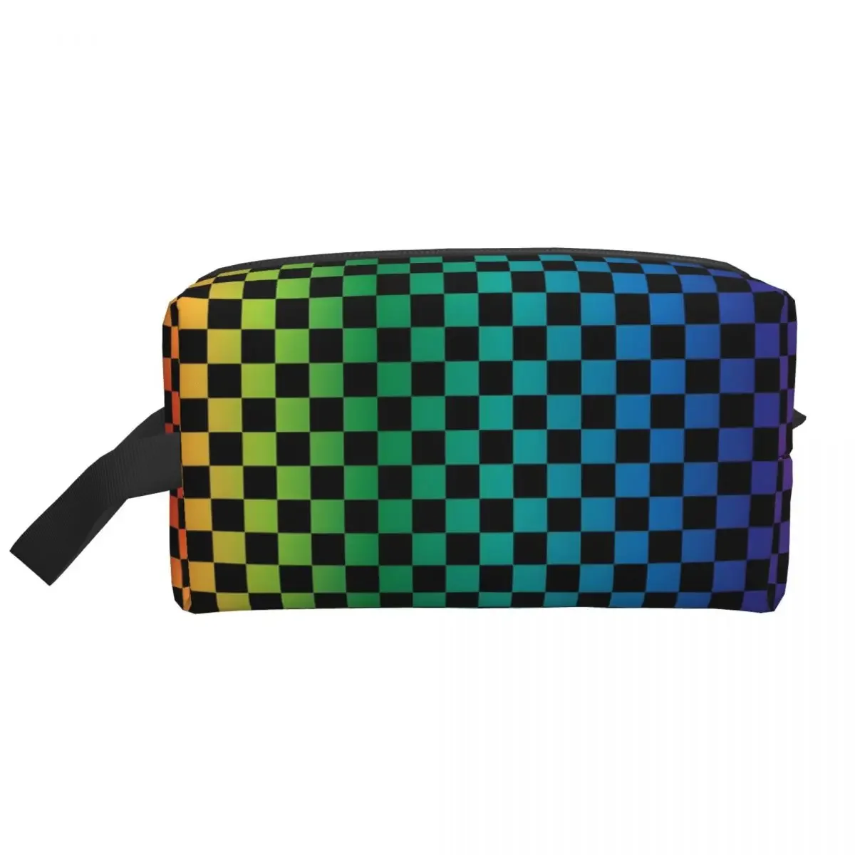 Custom Blac Regenboog Vierkanten Patroon Geblokte Vlag Reizen Toilettas Voor Vrouwen Make-Up Cosmetische Tas Schoonheid Opslag Dopp Kit Doos