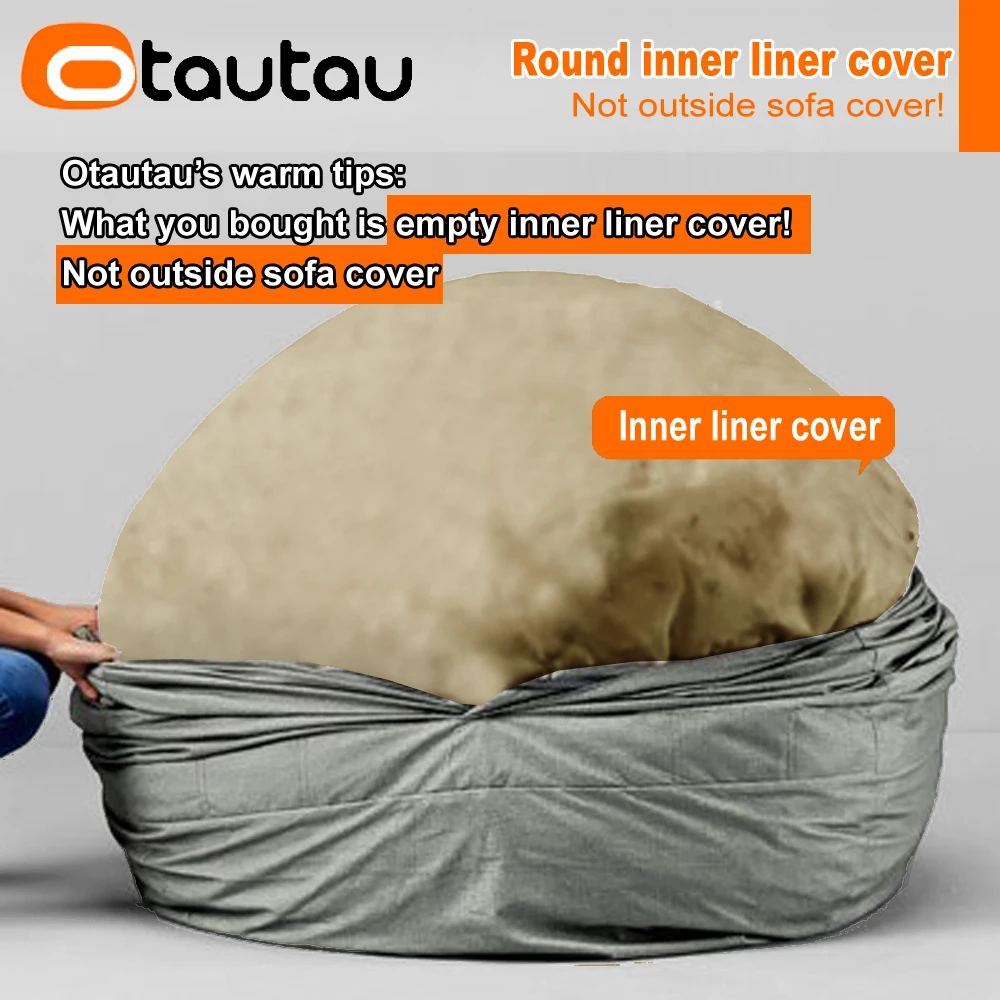 OTAUTAU 4/5/6/7ft Waterproof Giant Round Pouf Inner Liner Cover No Filling Bean Bag Sofa Bed Insert Covers Not for Outdoor DD001