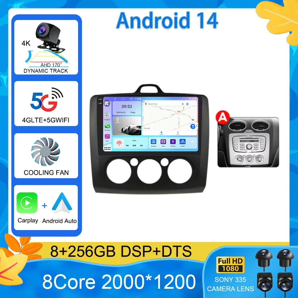 

Android 14 Car Radio Autoradio For Ford Focus 2 Mk2 2004 - 2011 GPS Navigation Multimedia Player Carplay Stereo WIFI 360 Camera