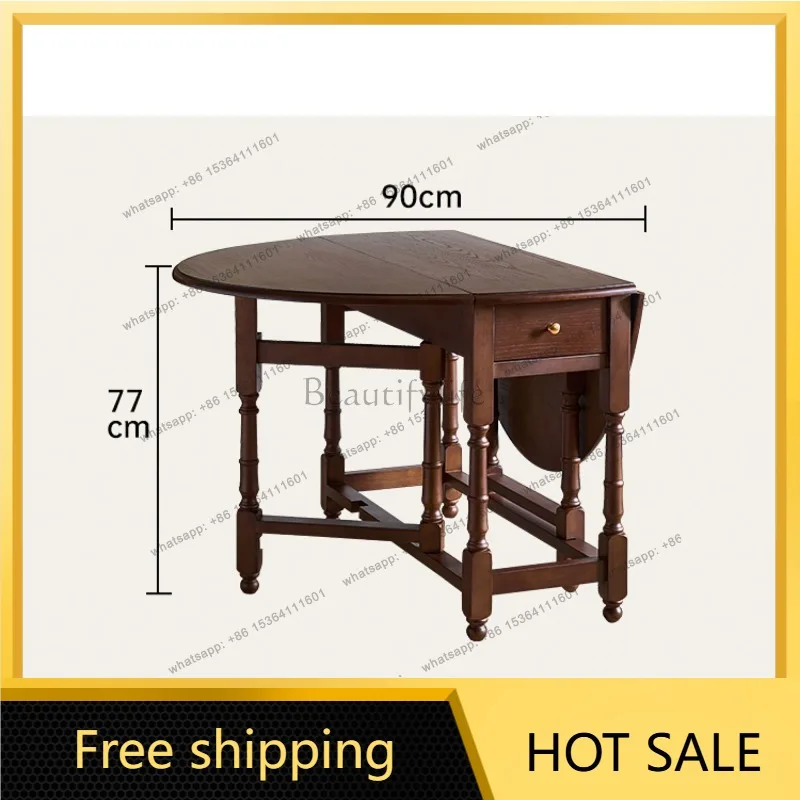 YJ Retro solid wood bilateral folding variable round table small apartment drawer household wall table designer model