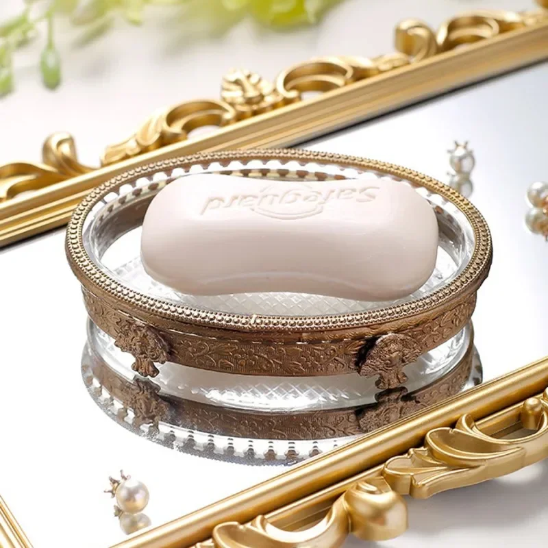 Light Luxury Brass Glass Soap Dish Hotel Bathroom High-grade Soap Box Bedroom Exquisite Jewelry Storage Tray