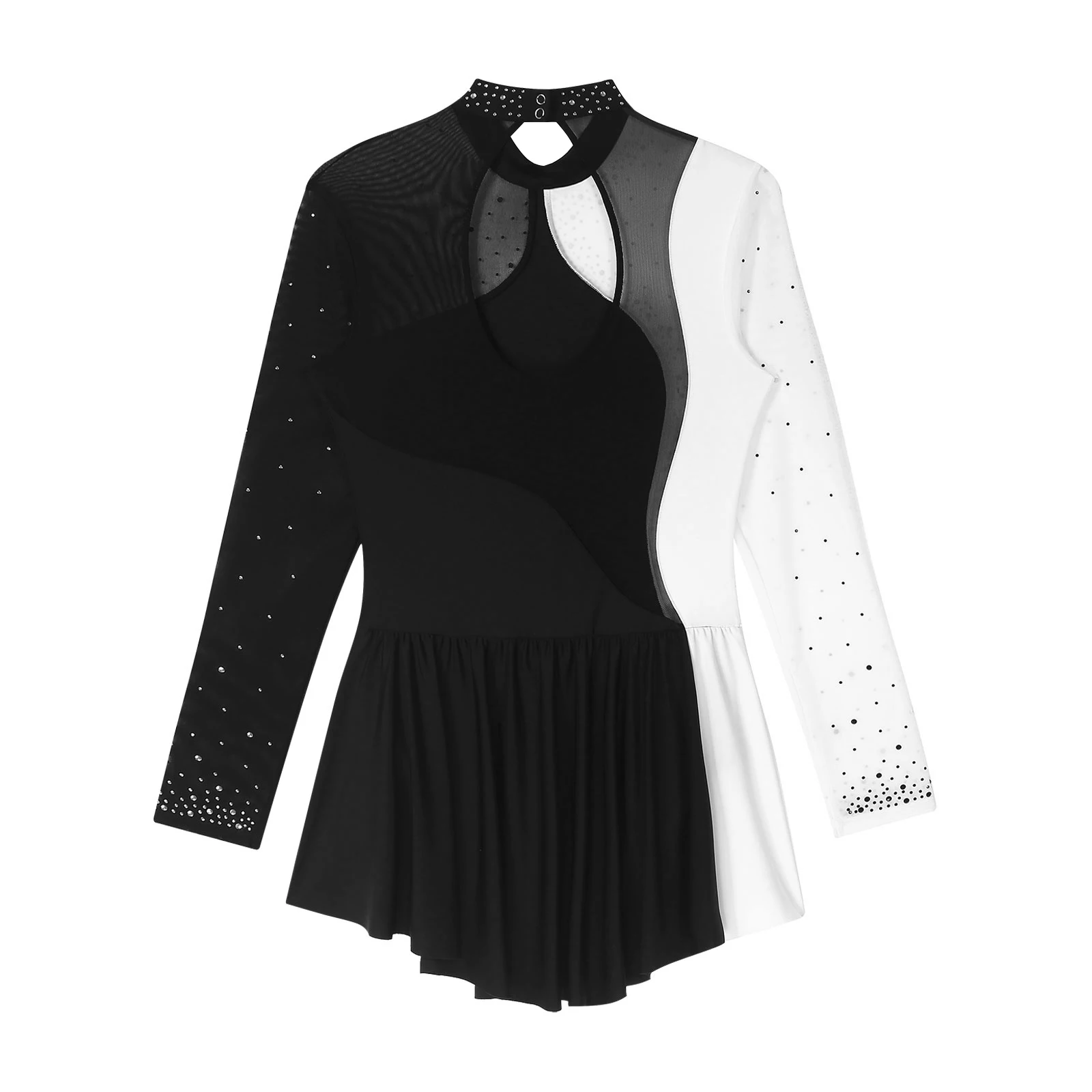 Damen Langarm Eiskunstlauf Kleid glänzenden Strass Ballett Rock Trikot Kleider Gymnastik Tanz Trikot Kleid