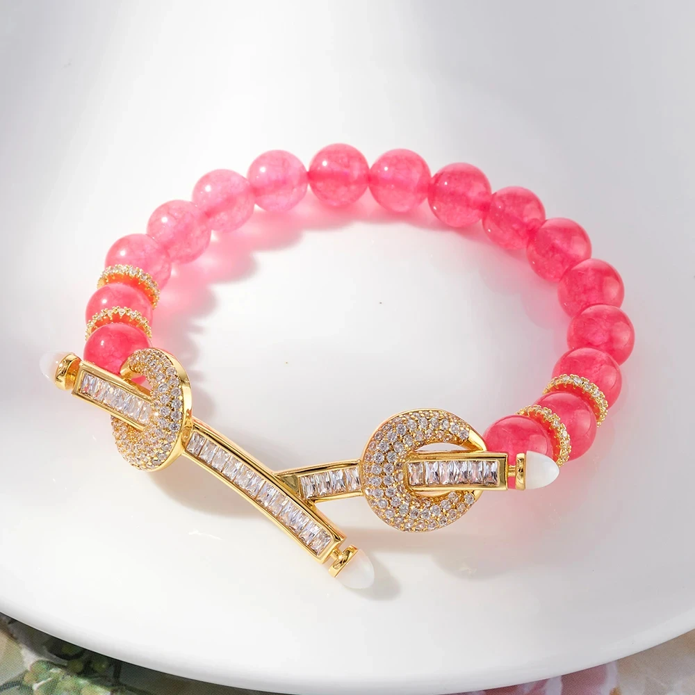 

IN JEWELIFE New Trendy Natural Stone Beaded Bracelet for Women Cubic Zircon Arabia Fashion Jewelry Accessories