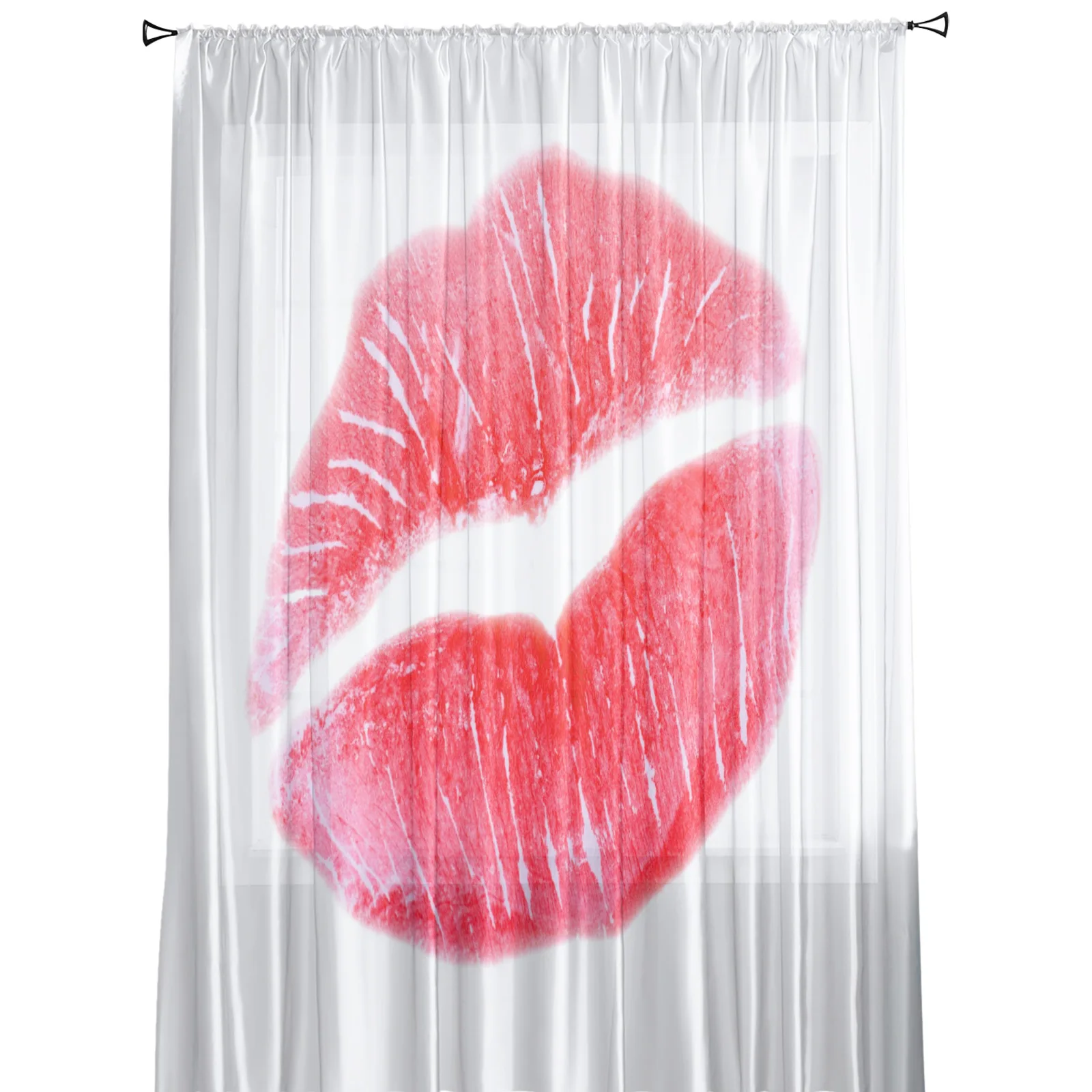 Red Lips Tulle Sheer Window Curtains for Living Room the Bedroom Modern Voile Organza Decorative Curtains Drapes