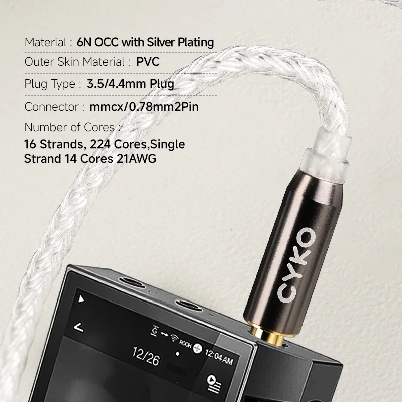 CYKO Premium 16-Core 6N OCC Silver-Plated Earphone Upgrade Cable 3.5/4.4mm MMCX/0.78 2 Pin Gold-Plated Plug For iPhone Sony IEM view 6