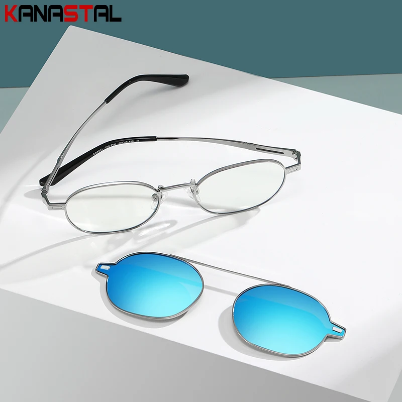 Männer polarisierte Sonnenbrille uv400 tac Magnet linse Frauen Anti Blaulicht Brille Metall ovale Brille Rahmen verschreibung pflicht ige Brillen