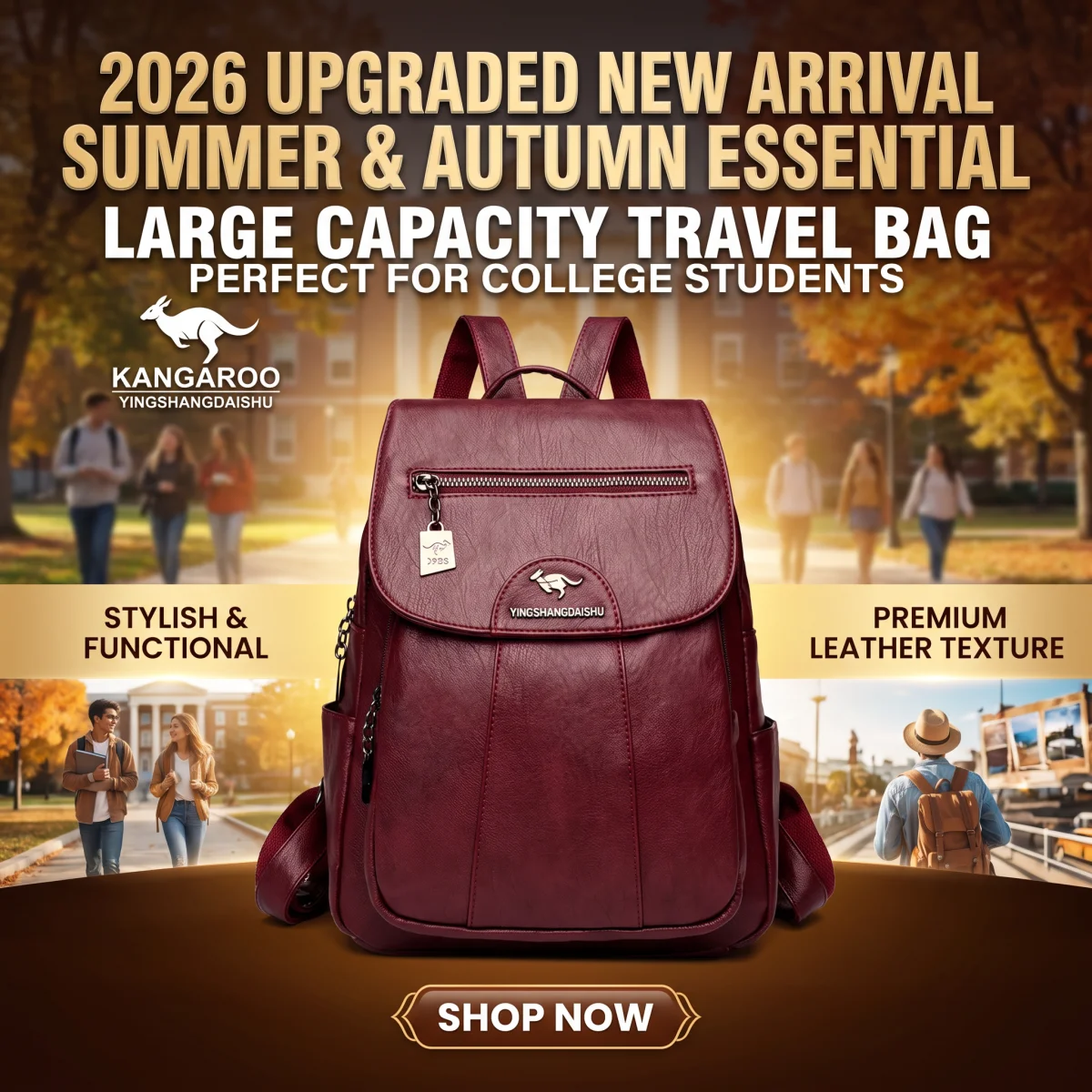 2026 New Upgrade 14" (35cm) Sheepskin Backpack Vintage Laptop School Bag Women's Soft Backpack School Bag Weekend Travel Backpac