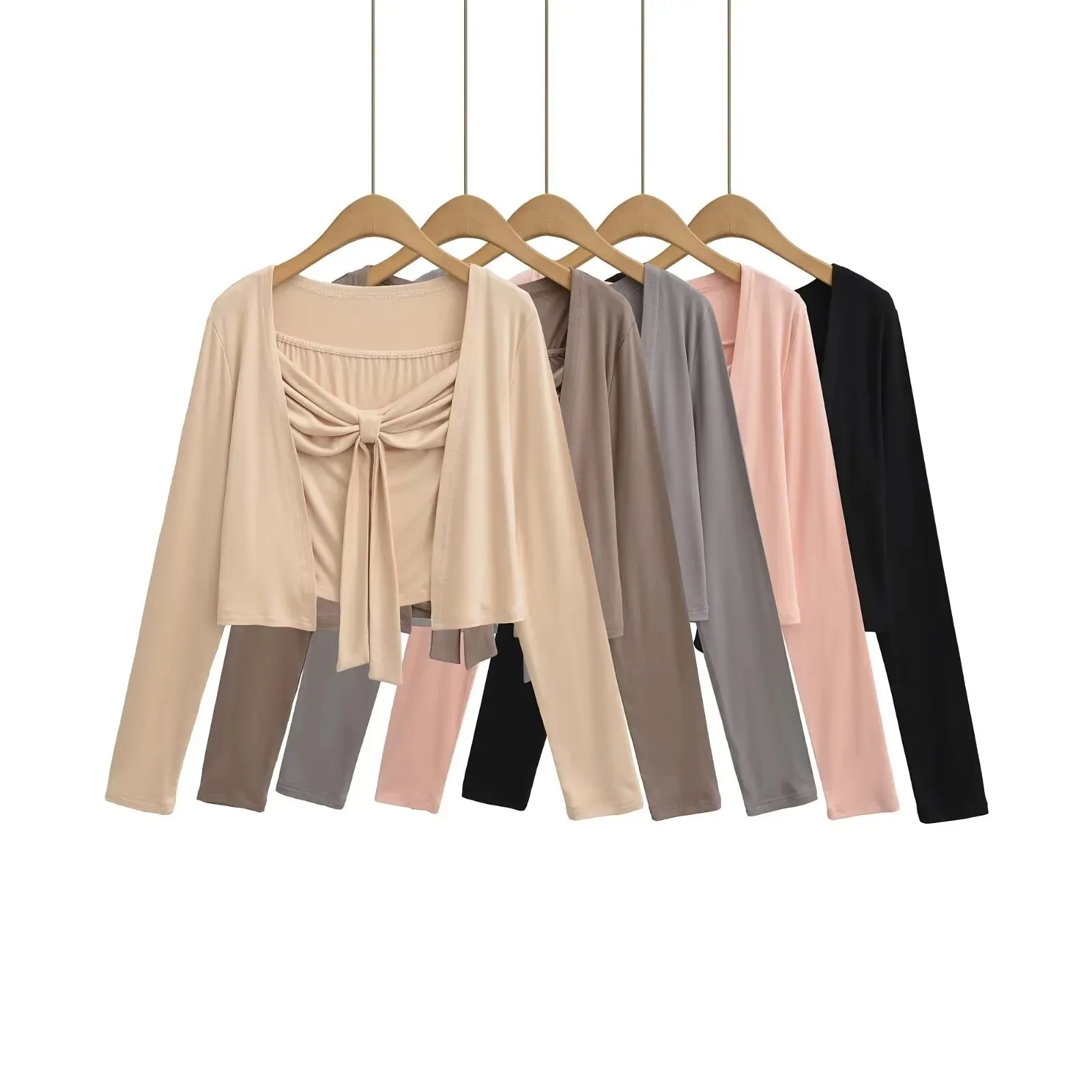 Pure Desire Style Atmosphere Twist Knot Tube Top Cardigan Two-Piece For Women With Bowknot Chest-Enhancing Large Strap Top B6WU