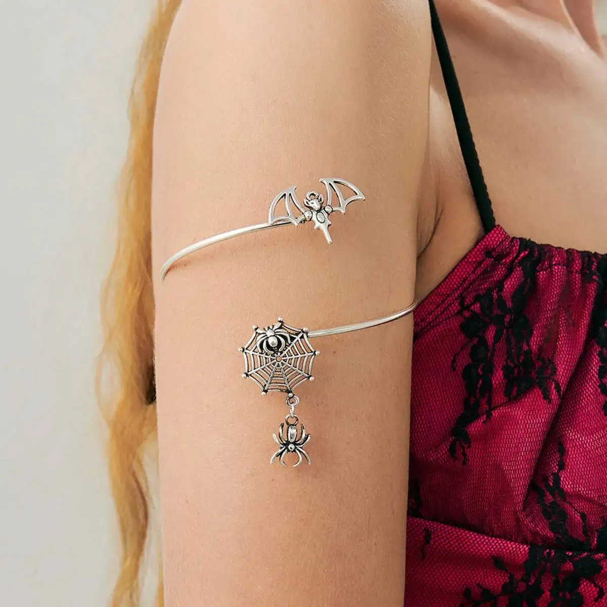 SHIXIN 7 Styles Gothic Bat Spider Skull Cuff Bracelet Women Retro Jesus Cross Opening Bangle Arm Bracelet Halloween Jewelry