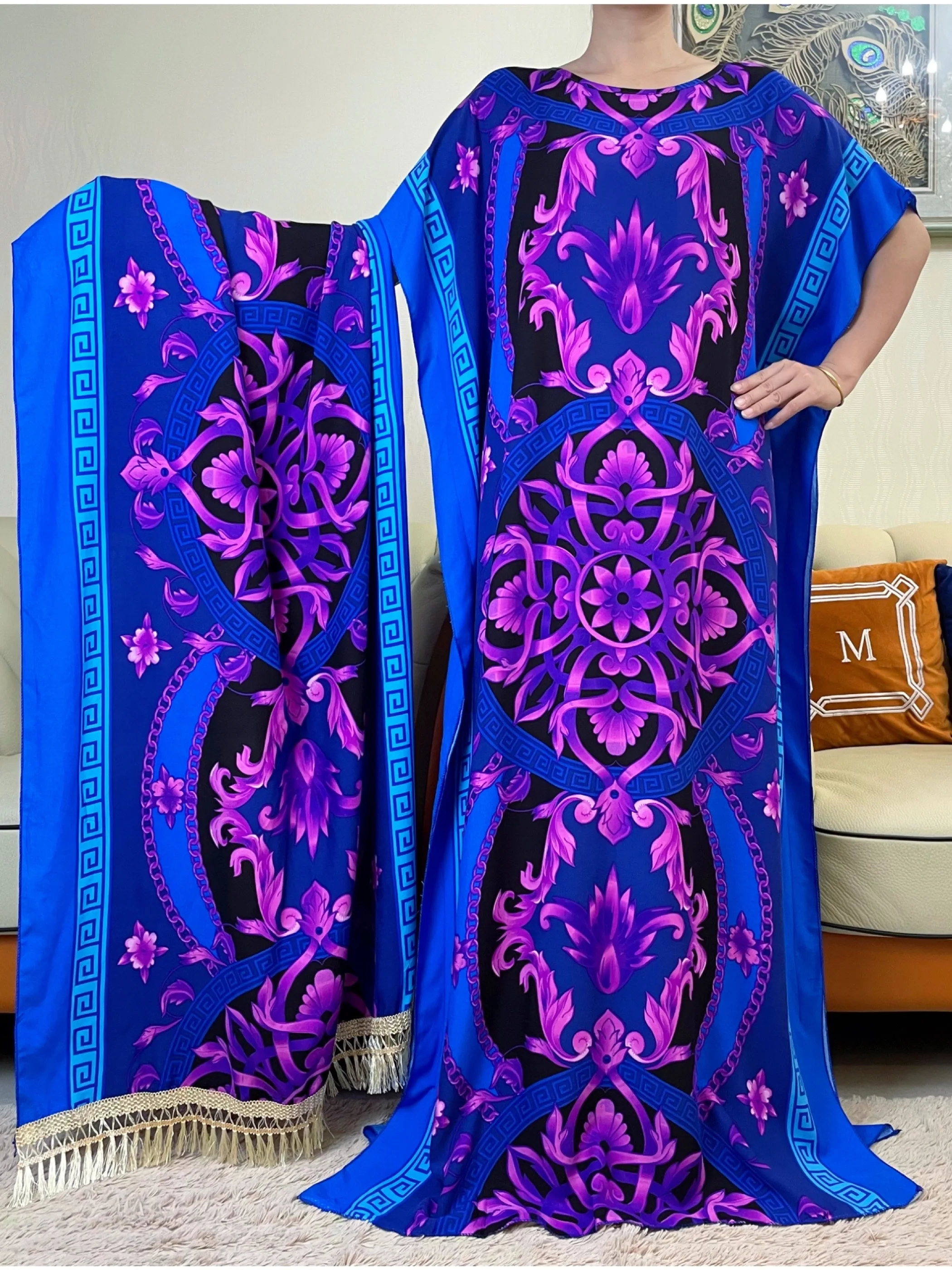 

2023 New African Women Abayas Cotton Fabric Summer Dresse With Big Scarf For Women Short Sleeve Muslim Robe Traditional Clothing