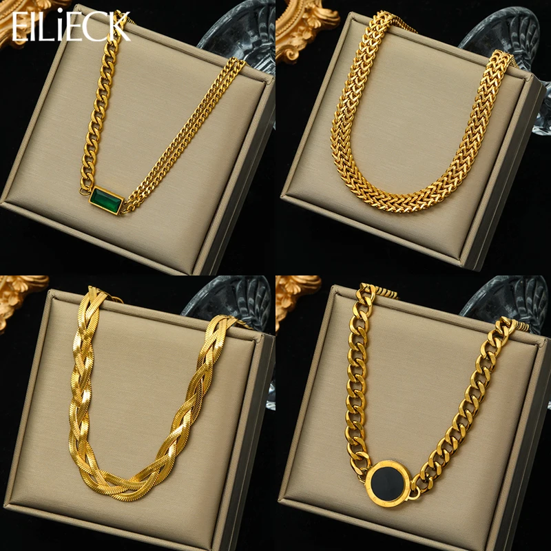 EILIECK 316L Stainless Steel Gold Color Thick Chain Necklace For Women New Punk Non-fading Choker Jewelry Gift Party Accessories