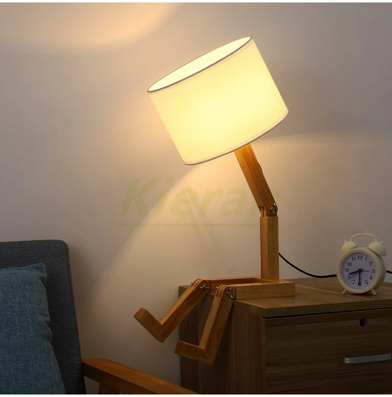 Nordic Modern Solid Wood Doll Led Table Lamps Bedroom Study Bedside Desk Lights Living Room Decorative Wooden People Floor Lamps